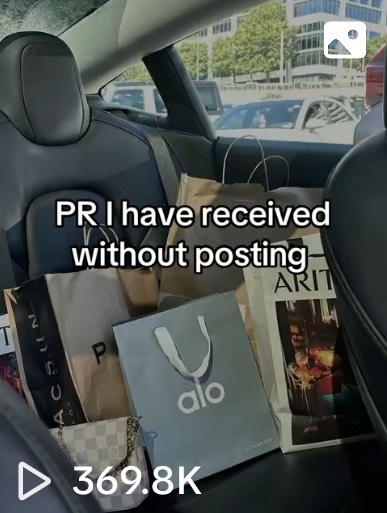 369K views showing PR packages received without posting content